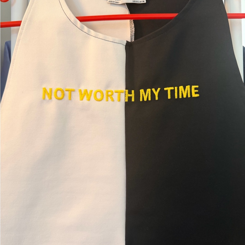 Colorblock Tank Top with "NOT WORTH MY TIME" Embroidery
